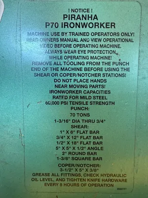 Used 2010 PIRANHA P70 Ironworkers Florida US | GMT #1467679