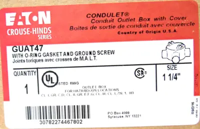 NEW EATON CROUSE HINDS GUAT47 OUTLET BOX 1-1/4"