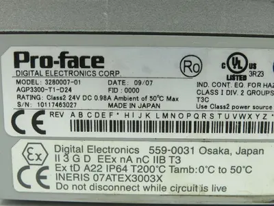 Digital Electronics 3280007-1 Pro-Face Touch Panel 24V 0.98A AGP3300-T1-D24