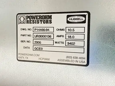 New | in-Stock Hubbell POWEROHM Dynamic Brake Resistor 10.5 Ohms 18A 3402W Resistors Michigan US | Maverick Industrial Sales #1390814