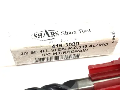 USED SHARS TOOL SQUARE END MILL 3/8" 4-FLUTE VI EM 0.015 ALCRO
