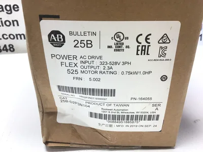 Allen-Bradley 25B-D2P3N104 PowerFlex 525 AC Drive 0.75kW 1.0HP 3 Phase 100KA