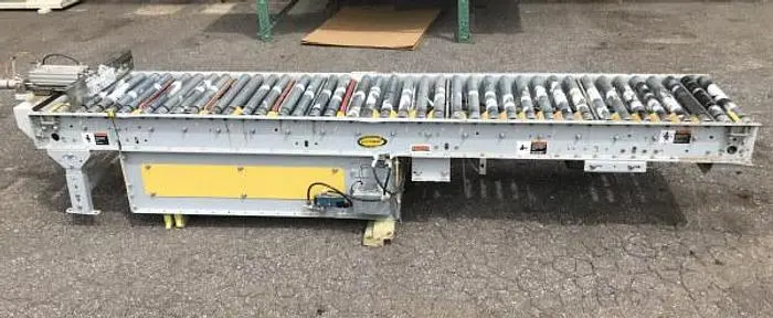 24" WIDE x 11' LONG POWER ROLLER CONVEYOR WITH INTEGRATED LATERAL FEED BELTS