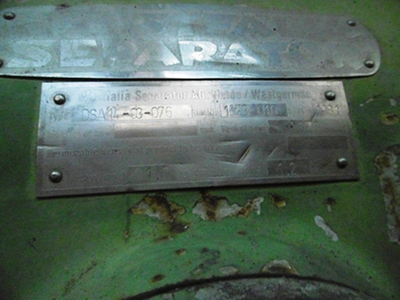 Westfalia DSA 14-03-076 glucose separator, 316SS.