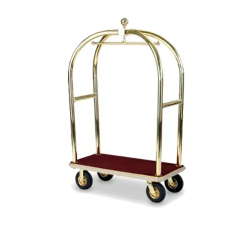 Forbes Industries Birdcage Luggage Cart w/ (2) Push Bars & Carpeted Deck - 24"L x 48"W x 78"H, Polished Brass (2428)