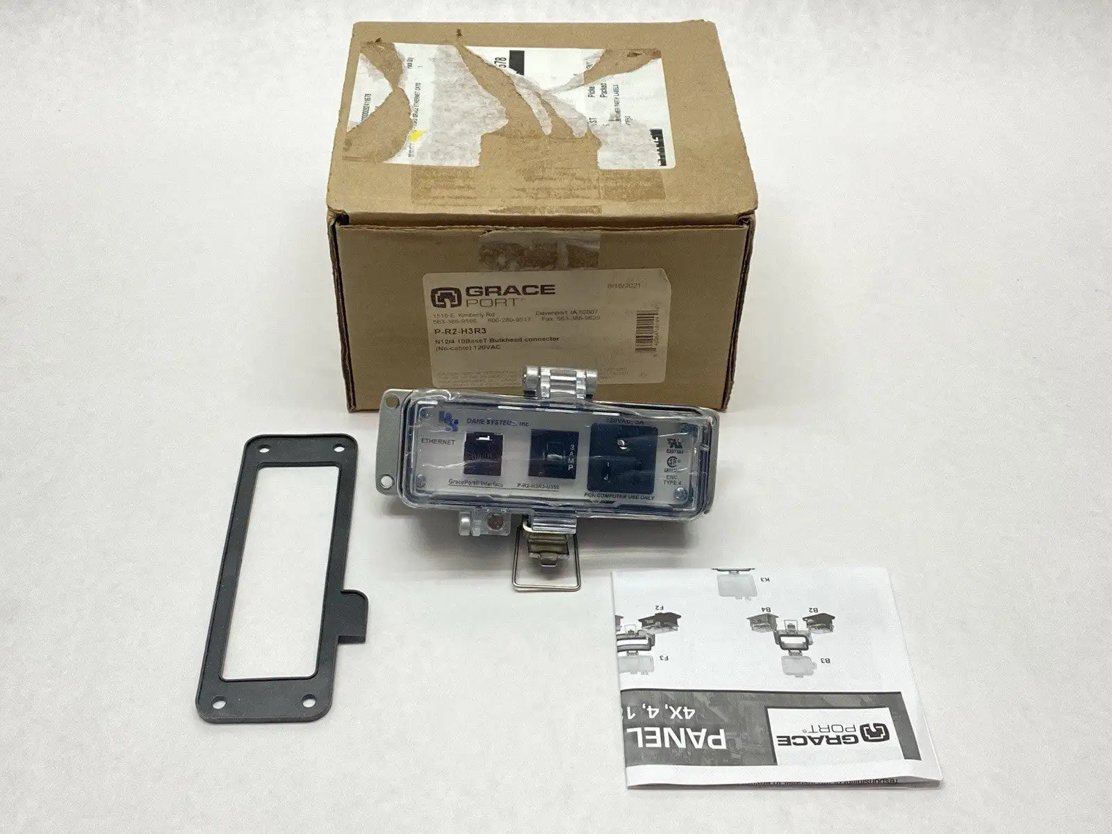 USED GRACE PORT ETHERNET PANEL INTERFACE CONNECTOR 5E RJ45 UL TYPE 4 3A