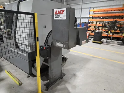 Hyundai SKT-400C F21ITB CNC Lathe w/ Tailstock and Indexer, 10 Slot Turret, LNS Conveyor, 3-Jaw