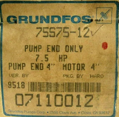 NEW GRUNDFOS 75S75-12 PUMP END 4" 7.5HP 07110012 75S7512