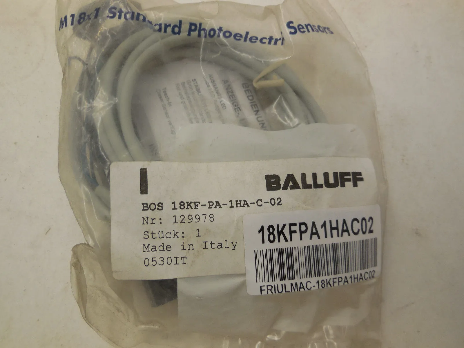NEW BALLUFF BOS 18KF-PA-1HA-C-02 PHOTO SENSOR BOS18KFPA1HAC02