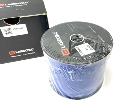 USED LABELTAC PRO MODEL HIGH PERF. 10 YEAR VINYL LABEL, BLUE, 4" X 150' ROLL