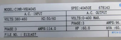 NEW YASKAWA CIMR-VGU4045 AC DRIVE 60HP 40450E CIMRVGU4045