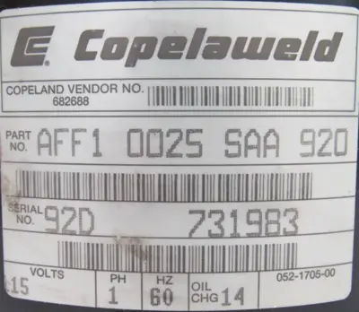 NEW COPELAND AFF1-0025-SAA-920 COMPRESSOR 682688 AFF10025SAA920