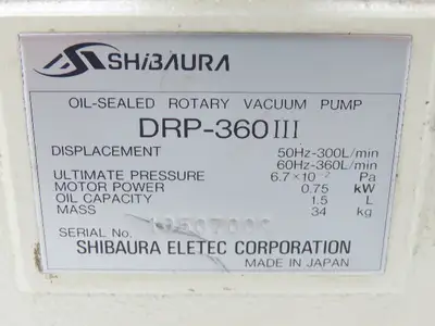 Tokuda Shibaura DRP-360III Rotary Vane Vacuum Pump 360L/Min 1Hp 220V 3PH