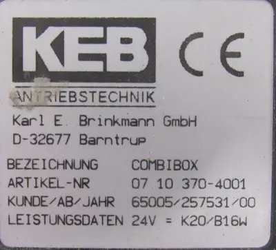 NEW KEB 07.10.370-4001 COMBIBOX 24V 07103704001