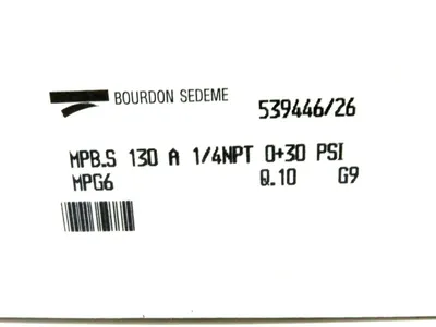 NEW BOURDON SEDEME MPB.S-130 GAUGE 1/4NPT 0+30PSI MPBS130