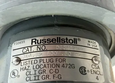 NEW RUSSELLSTOLL DS3414MP MAX-GARD MALE PLUG 30A 600V