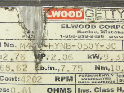 Elwood M444-HYNB-050Y-3C AC Servo Motor 3800RPM 2.76HP 3PH IP66
