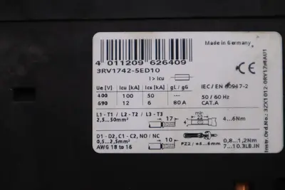 Siemens 3RV1742-5ED10 Circuit Breaker 30AMP STOCK H1831