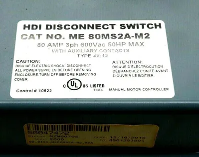NEW MENNEKES ME80MS2A-M2 DISCONNECT SWITCH 80AMP 3PH 600VAC 50HP ME80MS2AM2