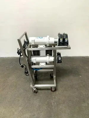 USED DOUBLE MASTER FLEX I/P 77601-60 PERISTALTIC PUMP SKID W/ 1/2 HP MOTOR & DRIVE