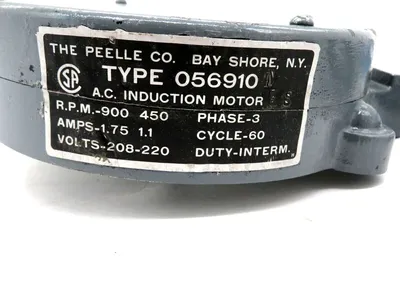 REPAIRED PEELLE COMPANY 056910 A.C. INDUCTION MOTOR PHASE 3