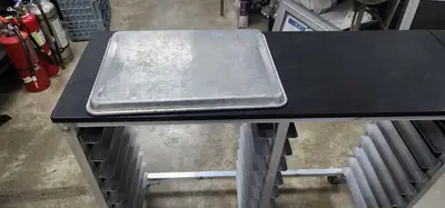 Used Falcon Restaurant Supply Used Half Size Sheet Pan Cart w/Tray 50.5" L x 14" W x 34" H Restaurant Equipment (Miscellaneous) Illinois US | Falcon Restaurant Supply #1376397