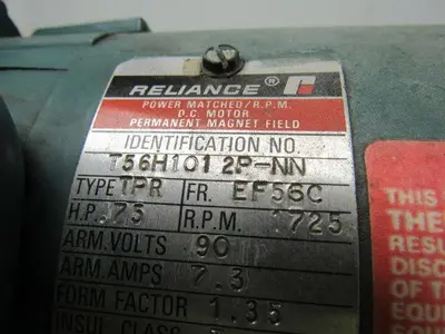 Reliance Electric T56H1012P-NN 3/4 HP 1725 RPM 90VDC EF56 Frame Electric Motor