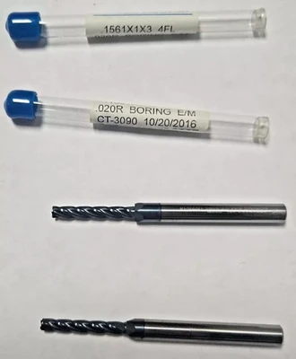 Lot of 2 .020R 4 FL CARBIDE BORING EM End Mill .1561 x 1 x 3 CT-3090 Brand New