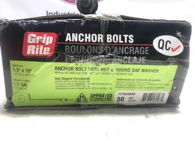 Grip Rite 1216GAB50 Galvanized Foundation Anchor Bolt W/ Nut & Washer 1/2″ x 16″
