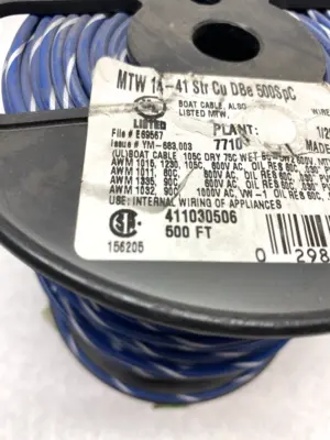 USED INTERNATIONAL WIRE AND CABLE MTW 14 BLU/WHT 500 WHITE STRIPE 450FT 029892254711