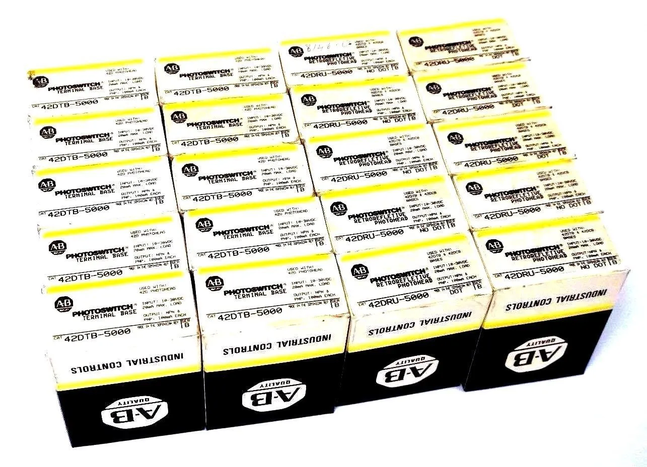 19 NEW ALLEN BRADLEY 42DRU-5000 PHOTOSWITCHES WITH 19 42DTB-5000 PHOTOHEAD BASES