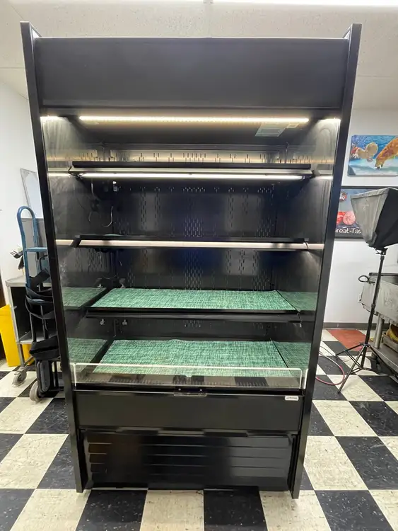 Used Oasis Used Oasis Refrigerated Self-Service Commercial Air Curtain Display Case with Door 120V Open Air Merchandisers (coolers) Illinois US | Falcon Restaurant Supply #1376388