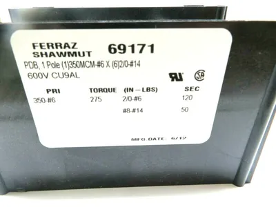 NEW MERSEN FERRAZ SHAWMUT 69171 DISTRIBUTION BLOCK 600V 1P