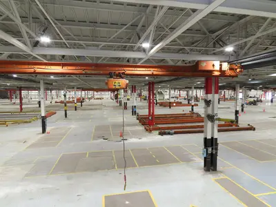 Cleveland Tramrail P&H 1 Ton Single Girder Underhung Bridge Crane 45' 10" Span