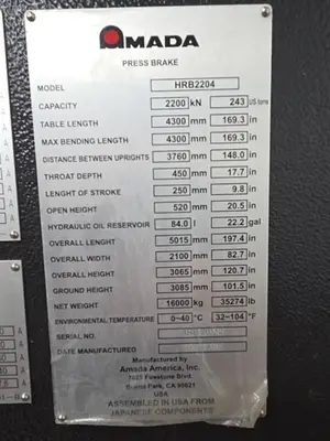 Used 2022 AMADA HRB2204 Press Brakes Ohio US | HGR 24 #1323443