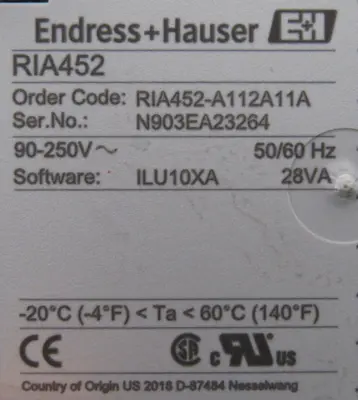 NEW ENDRESS HAUSER RIA452-A112A11A DIGITAL PROCESS METER RIA452A112A11A