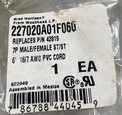 BRAD HARRISON 227020A01F060 PVC Cordset 6 Ft 7 Pin 5B-17