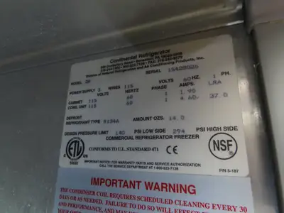 Continental 2R 2 Door Reach In Refrigerator Commercial All Stainless Steel 115V