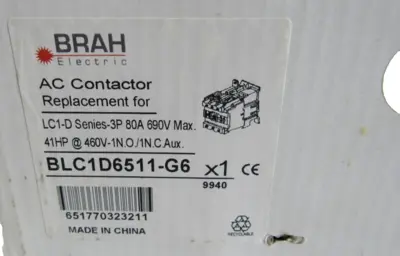 NEW BRAH BLC1D6511-G6 AC CONTACTOR 41HP 460V BLC1D6511G6