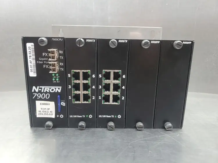Used N-TRON 9000B Dock w/79002CPU, (2) 9006TX, (2) 9000FP Cards PLC Ethernet Equipment South Carolina US | Palmetto Automation #1159862