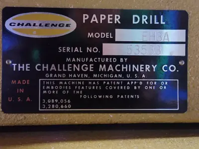 Used THE CHALLENGE MACHINERY CO. EF3A Paper Drills Ohio US | HGR 24 #1175545