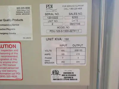 Used PDI PDU-123-3-1500-22741-1 Switchgears British Columbia CA | Lenmark #1427796