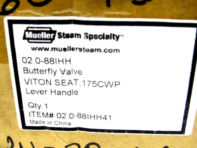 NEW MUELLER 02.0-88IHH41 BUTTERFLY VALVE W/LEVER HANDLE