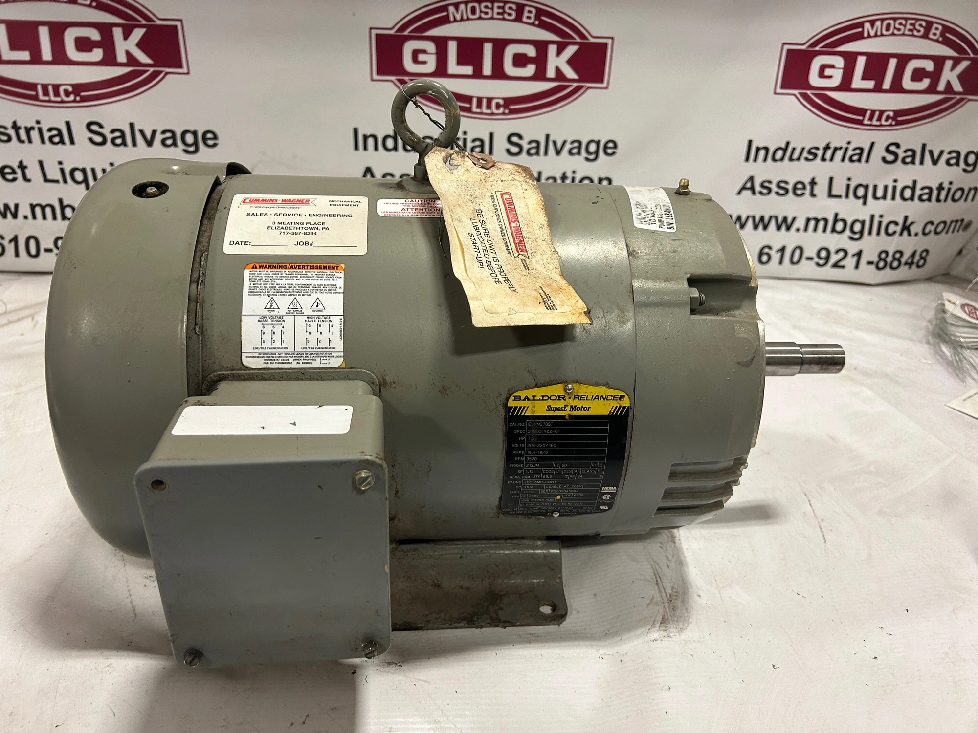 Baldor 7.5 HP EJMM3709T Industrial Electric Motor 208-230/460 V 3520 RPM
