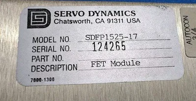 USED SERVO DYNAMICS SERVO DYNAMICS SDFP1525-17-283