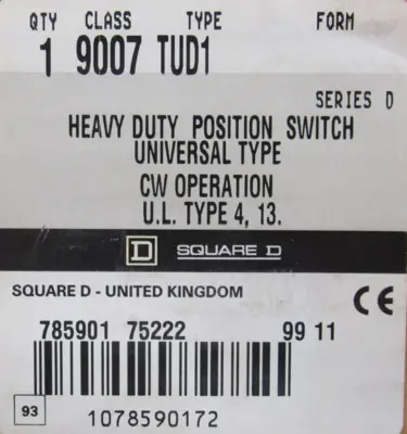 NEW SQUARE D 9007-TUD1 LIMIT SWITCH SER.D 9007TUD1