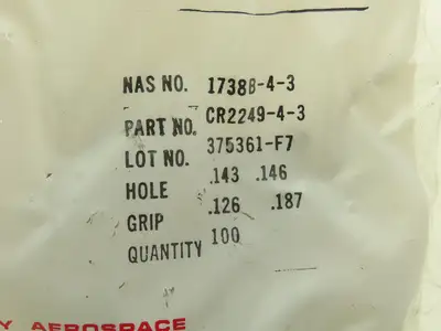 Cherry Rivet CR2249-4-3 Aircraft Grip Rivets .143-.146"  Lot of 100pcs
