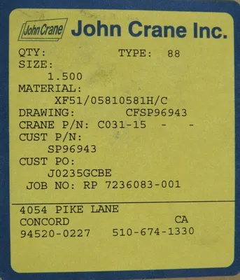 NEW JOHN CRANE C031-15 SEAL TYPE 88 1.50" ID XF51/05810581H/C C03115
