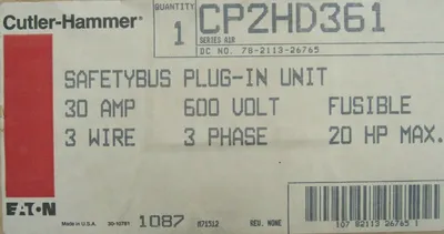 NEW CUTLER HAMMER CP2HD361 SAFETYBUS PLUG-IN UNIT