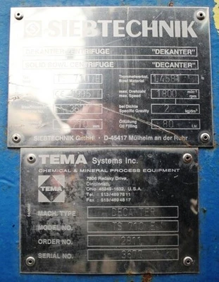 Siebtechnik Tema TS-710-E decanter centrifuge, 316SS.